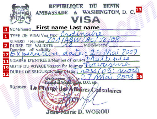 Care for actual visa to Benin,